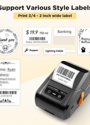 SUPVAN T50M Pro Bluetooth Label Maker Machine with Tape, Wide Waterproof Label, Versatile App with 40 Fonts and 450+ Icons, Inkless Labeler for Home, Kitchen, School, Office Organization, Black
