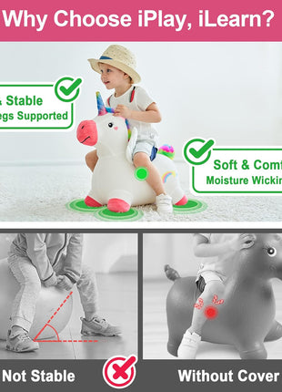 Bouncy Pals Toddler Unicorn Hopper Toy Girl Gift, Outdoor Ride Animal Horse | Kids Inflatable Bouncing Hopping Toy, Baby Plush Bouncer, Birthday Gift for 18 Month 2 3 4 Year Old Child Indoor Yard Outside