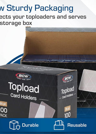 BCW 3x4 Standard Topload Card Holders | 100 Pack | Top Loaders for Cards | Rigid Card Protector | Fits Standard Size Cards Up to 20pt