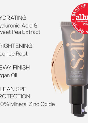 Saie Glow & Blend Duo - Slip Tint Tinted Moisturizer SPF 35 Shade Nine + Half (1.35 oz), The Big Liquid Foundation Brush (1 Count), Hydrating Glow & Seamless Blending