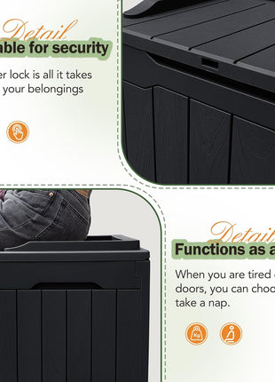 Greesum 31 Gallon Resin Deck Box All Weather Outdoor Storage Boxes for Patio Furniture Set,Outdoor Toys,Garden Tools,Black