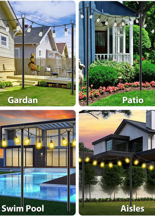 10Ft String Light Poles 4 Pack,Light Poles for Outside Lights,Outdoor with Fence Brackets Hanging Lights,Metal Stand Deck Patio Backyard