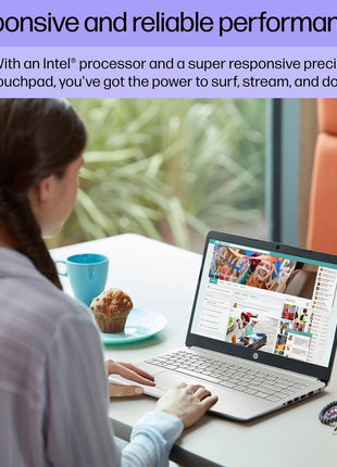 HP Portable Laptop, Student and Business, 14 inch HD Display, Intel Quad-Core N4120, 16GB DDR4 RAM, 64GB eMMC, 1 Year Office 365, Webcam, RJ-45, HDMI, Wi-Fi, Windows 11 Home, Silver