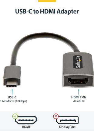 StarTech.com USB-C to HDMI Adapter, 4K 60Hz Video, HDR10, USB-C to HDMI Monitor Dongle, USB4 / Thunderbolt Compatible