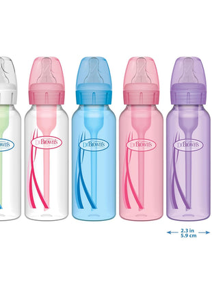 Dr. Brown's Natural Flow Anti-Colic Options+ Narrow Baby Bottle, 8 oz/250 mL, with Level 1 Slow Flow Nipples, 0m+, 4 Pack