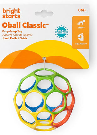 Bright Starts Oball Easy Grasp Classic Ball BPA-Free Infant Toy in Red, Yellow, Green, Blue, Age Newborn and up, 4 Inches