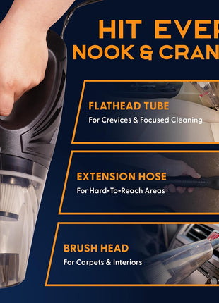 THISWORX Car Vacuum Cleaner - Portable, High Power, Handheld Vacuums w/ 3 Attachments, 16 Ft Cord & Bag - 12v, Auto Accessories Kit for Interior Detailing - Black