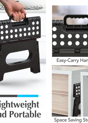 Handy Laundry Folding Step Stool   Sturdy Enough Collapsible Stool to Support Adults and Safe Enough for Kids   Opens Easy with One Flip   Great for Kitchen, Bathroom or Bedroom (Black   9 Inch)