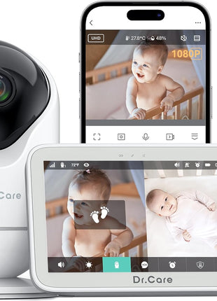 Dr.Care VistaView Lite Smart WiFi Baby Monitor - 4inch 720P Split Screen & 1080P Camera App Control, Motion Alerts, HD Night Vision, Triple Security, 2-Way Talk, Video Recording, Multi-User
