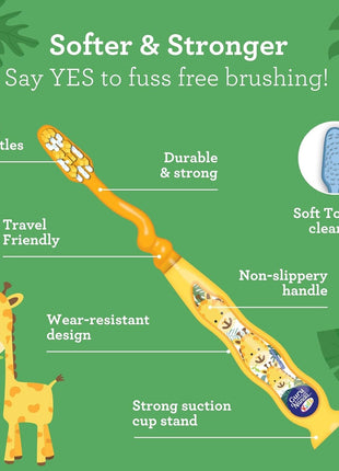 GuruNanda Kids Toothbrush with Suction Cup & Fun Animal Designs   Soft Bristles for Healthy Gums  Non Slippery & Mess Free Toothbrush, 3+ Age  4 Count
