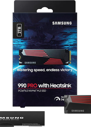 SAMSUNG 990 PRO w/ Heatsink SSD 2TB, PCIe Gen4 M.2 2280 Internal Solid State Hard Drive, Seq. Read Speeds Up To 7,450MB/s for High End Computing, Workstations, Compatible w/ PlayStation 5, MZ-V9P2T0CW
