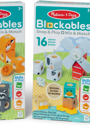 Melissa & Doug BlockablesTM Farm and Woodland 2-Pack Bundle Connectable Wooden Building Blocks Preschool Play Set Toy