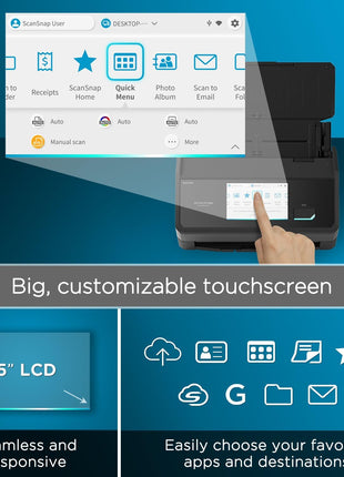 ScanSnap iX2500 Wireless or USB High-Speed Cloud Enabled Document, Photo & Receipt Scanner with Large 5 inch Touchscreen and 100 Page Auto Document Feeder for Mac or PC, Black