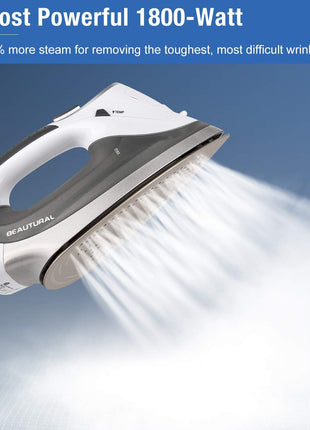 BEAUTURAL 1800 Watts Steam Iron with Digital LCD Screen, 3-Way Auto Shutoff | Double-Layer and Ceramic Coated Soleplate, 9 Preset Temperature, Burst of Steam for Variable Fabric, Anti-Drip and Anti-Calc