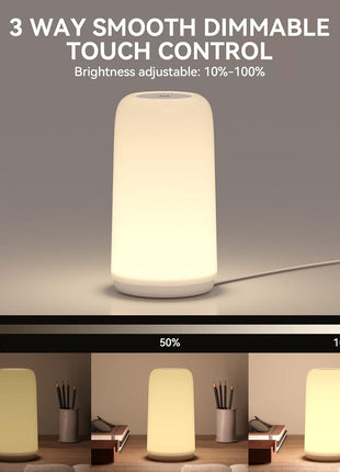 Touch Bedside Table Lamp, [Sleek Design & RGB Mode] 3 Way Dimmable Small Lamp for Bedroom, LED Lamp with Warm White Lights, Multi-Color Smart Nightstand Lamp for for Living Room Home Gifts