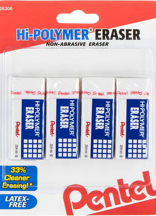 Pentel Hi-Polymer Block Eraser Small White, Pack of 4 (ZEH05BP4)