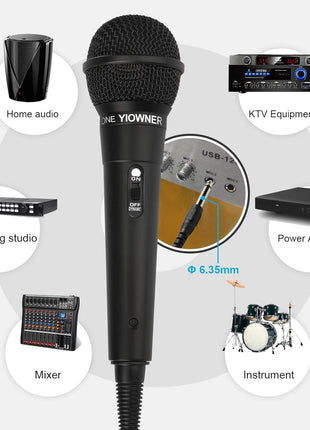 YIOWNER Wired Karaoke Microphone, Handheld for Singing, With 2.5m Cable, Vocal Dynamic Mic for Speaker, AMP, Mixer, DVD