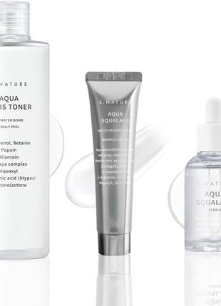 S.nature Hydrating Set, 3 Steps to Refined Pores, Lasting Hydration, Aqua Oasis Toner 300ml, Squalane Serum 50ml, Squalane Cream 60ml