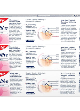 Colgate Whitening Toothpaste for Sensitive Teeth, Enamel Repair and Cavity Protection, Fresh Mint Gel, 6 Oz (Pack of 3)