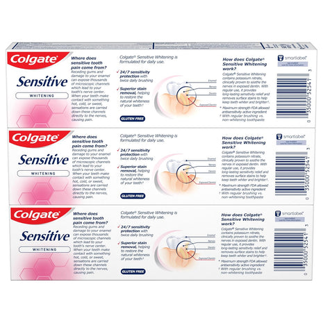 Colgate Whitening Toothpaste for Sensitive Teeth, Enamel Repair and Cavity Protection, Fresh Mint Gel, 6 Oz (Pack of 3)