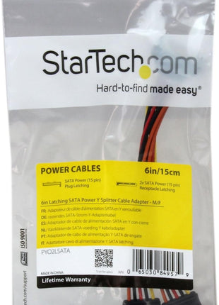 StarTech 6in Latching SATA Power Y Splitter Cable (PYO2LSATA) | Serial ATA Power Splitter, Male to Female, 6 inch Serial ATA Power Cable Splitter