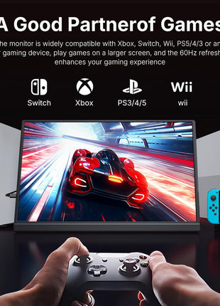 WGK 15.6 inch Portable Monitor 1080P FHD Travel Display HDMI/USB-C Compatible with Laptops, Desktops, Phones, PS, Mac, Xbox, Switch, and Other Gaming Devices Includes Stand and Speakers VESA