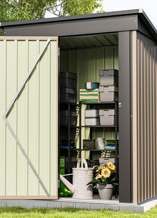 Patiowell 5x3 FT Outdoor Storage Shed, Tool Shed with Sloping Roof and Lockable Door, Metal Shed for Backyard Garden Patio Lawn, Brown