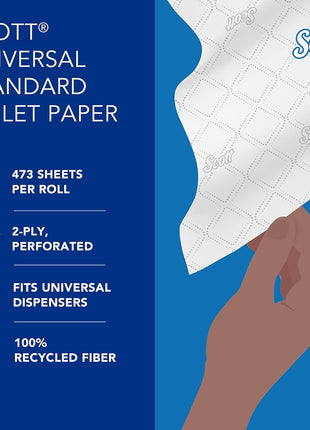 Scott Professional 100% Recycled Fiber Standard Roll Bulk Toilet Paper (13217), 2-Ply, Elevated Design, White, Individually Wrapped (80 Rolls of 473 Sheets, 37,840 Sheet Total)