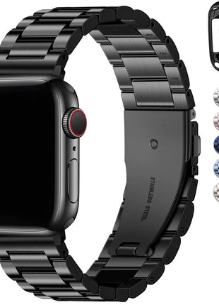 Fullmosa Band Compatible with Apple Watch 44mm 45mm 42mm, Stainless Steel iWatch Band for Apple Watch Se 2 Series 9/8/7/6/5/4/3/2/1(Black, 42mm/44mm/45mm)