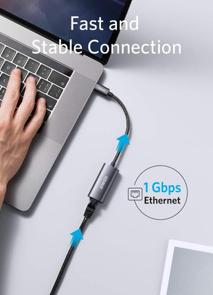 Anker USB C to Ethernet Adapter, Portable USB C Type-C 1-Gigabit Network Hub, 10/100/1000 Mbps,Network Adapter for MacBook Pro, iPad Pro 2019/2018, ChromeBook, XPS, Galaxy S9/S8, and More