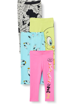 Amazon Essentials Girls' Leggings, Pack of 5, Aqua Green/Black Stars/Navy/Pink/Stripe, Medium