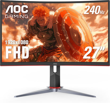 AOC C27G2Z 27 inch Curved Frameless Ultra-Fast Gaming Monitor, FHD 1080p, 0.5ms 240Hz, FreeSync, 2 x HDMI 2.0, 1 x Display Port, Height Adjustable, Xbox PS5 Switch Ready, 3-Year Zero-Bright-Dot