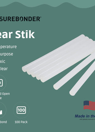 Surebonder DT-100 Mini Size Hot Glue Sticks for Mini Glue Guns 0.27 in. Diameter, 4 in. Length - All Purpose, All Temperature - Great for DIY, Arts, and Crafting - 100 Pack, Clear