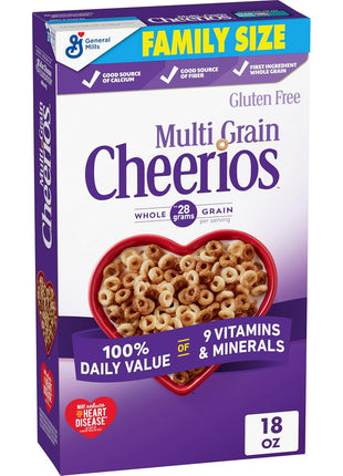 Multi Grain Cheerios, Heart Healthy Breakfast Cereal, Gluten Free, Family Size, 18 oz