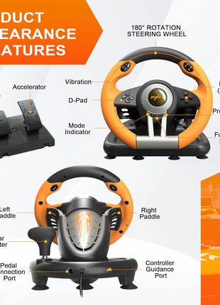 PXN V3 Pro Gaming Steering Wheel with Pedals | Dual Motor Vibration Feedback, Beginner Sim Racing Wheel for PC, PS4, Xbox Series S, Xbox Series X, Xbox One and Switch