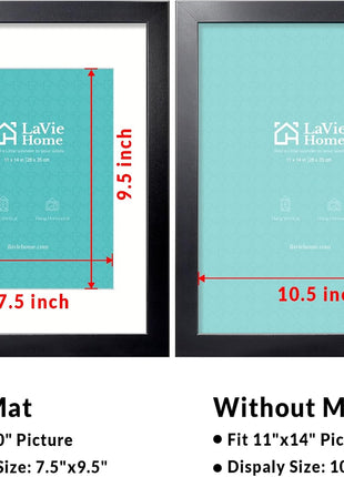 LaVie Home 11x14 Picture Frame, 11 x 14 Frame Display Pictures 8x10 with Mat or 11x14 Without Mat, Stable and Sturdy Black Frame and Polished Plexiglass, Horizontal and Vertical Format of The Walls