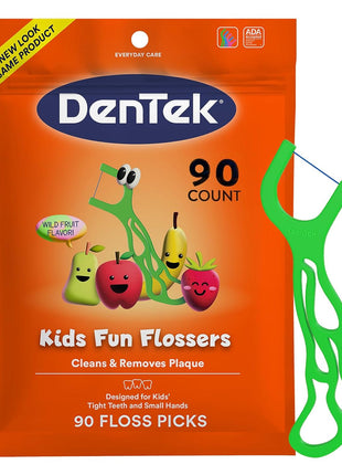DenTek Fun Flossers ? Kids Floss Picks with Wild Fruit Flavor, 90 Count