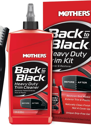 Mothers Back-to-Black Heavy Duty Trim Cleaner Kit, 12 oz. Gel Cleaner + Trim Brush — Deep Cleans & Restores Exterior Trim & Plastics, Removes Oxidation, Dirt, Grime & Wax, Drip-Free Gel (06141)