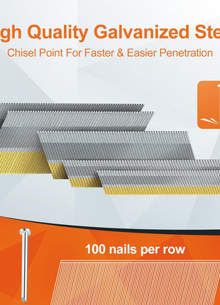 15 Gauge DA Angled Finish Nails, 34-Degree, 1200-Pack (2-1/2 inch, 2 inch, 1-1/2 inch, 1-1/4 inch 300 Per Sizes), Galvanized Assorted Size Project Pack, for Pneumatic, Electric Angled Finish Nailer Gun