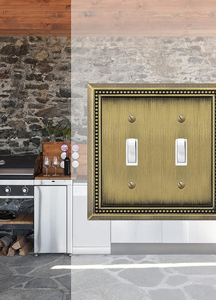 Henne Bery Sunken Pearls Heavy Duty Decorative Wall Plate Switch Plate Outlet Cover (Double Toggle, Antique Brass)