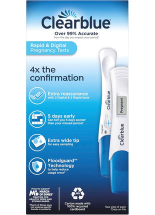 Clearblue Pregnancy Test Combo Pack, 4ct - Digital with Smart Countdown & Rapid Detection - Value Pack