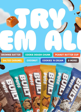 Built Bar, Puff Protein Bars, Variety Pack, Collagen, On-the-go Snacks, Breakfast Bar, Mixed Sampler, 12 Pack