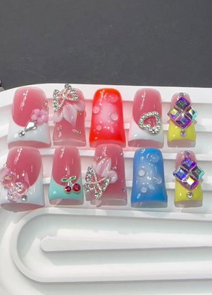 RIICFDD French Press on Nails Orange 5D Flower Art Handmade Duck Nails