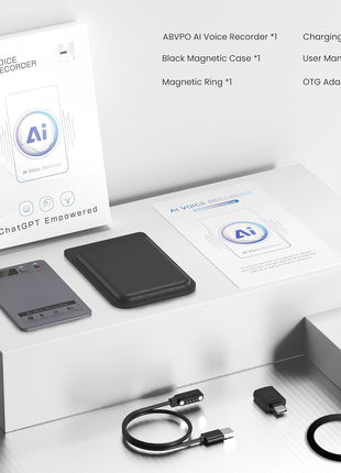 AI Voice Recorder, Note Voice Recorder - Transcribe & Summarize, AI Noise Cancellation Technology, Supports 152 Languages, 64GB Memory APP Control Audio Recorder for Lectures, Meetings, Calls, Gray