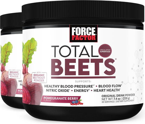 Force Factor Total Beets Drink Mix to Support Circulation & Blood Flow | with Nitrates to Support Healthy Blood Pressure, Nitric Oxide, Energy & Cardiovascular Heart Health, 60 Servings, 2-Pack
