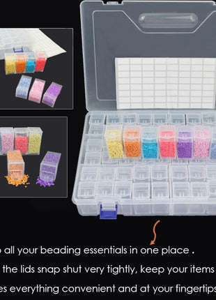 SanerDirect 60 Grids Bead Organizer Box, Diamond Painting Drill Storage Containers, Embroidery Beads Storage Box with Label