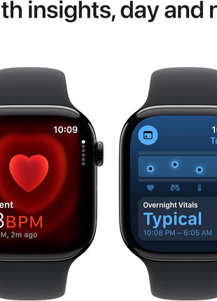 Apple Watch Series 10 [GPS 46mm case] Smartwatch with Jet Black Aluminum Case with Black Sport Band - M/L. Fitness Tracker, ECG App, Always-On Retina Display, Water Resistant