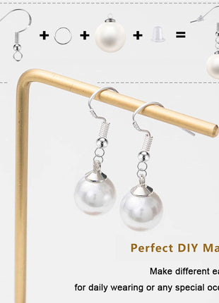 925 Sterling Silver Plated Earring Hooks 150 PCS/75 Pairs,Ear Wires Fish Hooks,500pcs Hypoallergenic Earring Making kit with Jump Rings and Clear Silicone Earring Backs Stoppers (Silver)
