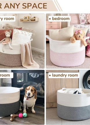 INDRESSME XXXLarge Woven Rope Blanket Basket Living Room Brown, 90L | 21.7" x 13.8" Storage baskets for toys laundry & pillows. Fits living room, bedroom or nursery décor. Soft-touch with handles