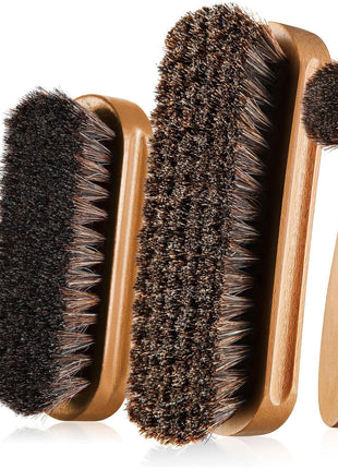 4 Pcs Horsehair Shine Shoes Brush Kit Polish Dauber Applicators Cleaning Leather Shoes Boots Care Brushes Suede Cleaner Brush with Microfiber Shoe Cloth(4 Pcs Style A)